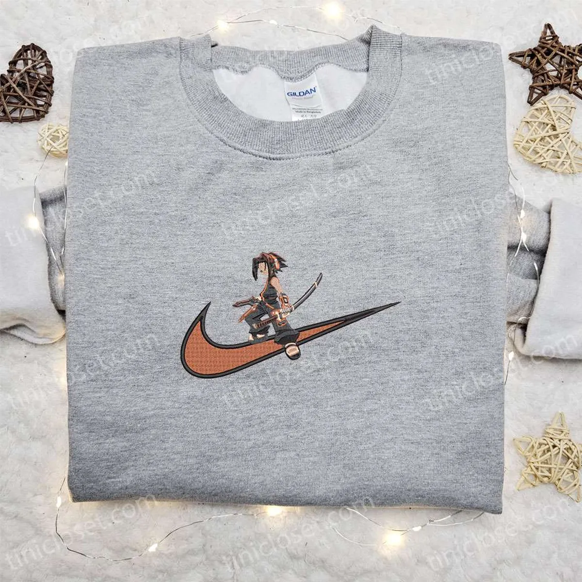 Swoosh Anime x Yoh Asakura Embroidered Sweatshirt, Shaman King Embroidered Shirt, Best Gift Ideas for Family