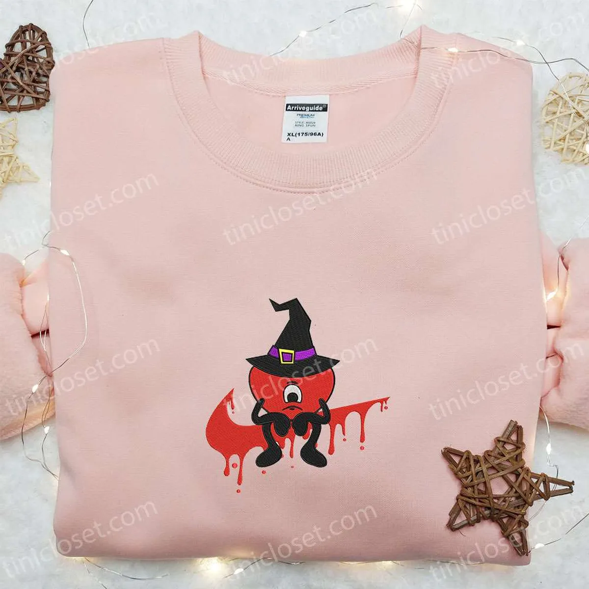 Swoosh Sad Heart Witch Bad Bunny Embroidered T-shirt, Halloween Embroidered T-shirt, Best Halloween Gift Ideas For Family