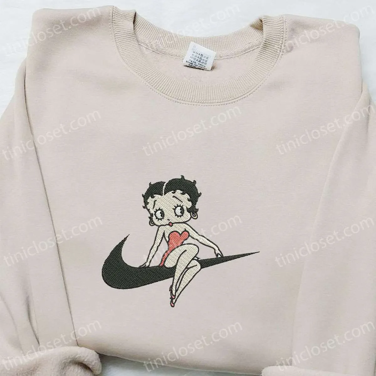 Swoosh x Betty Cartoon Embroidered Hoodie, Custom Embroidered Shirt, Nike Inspired Embroidered Shirt