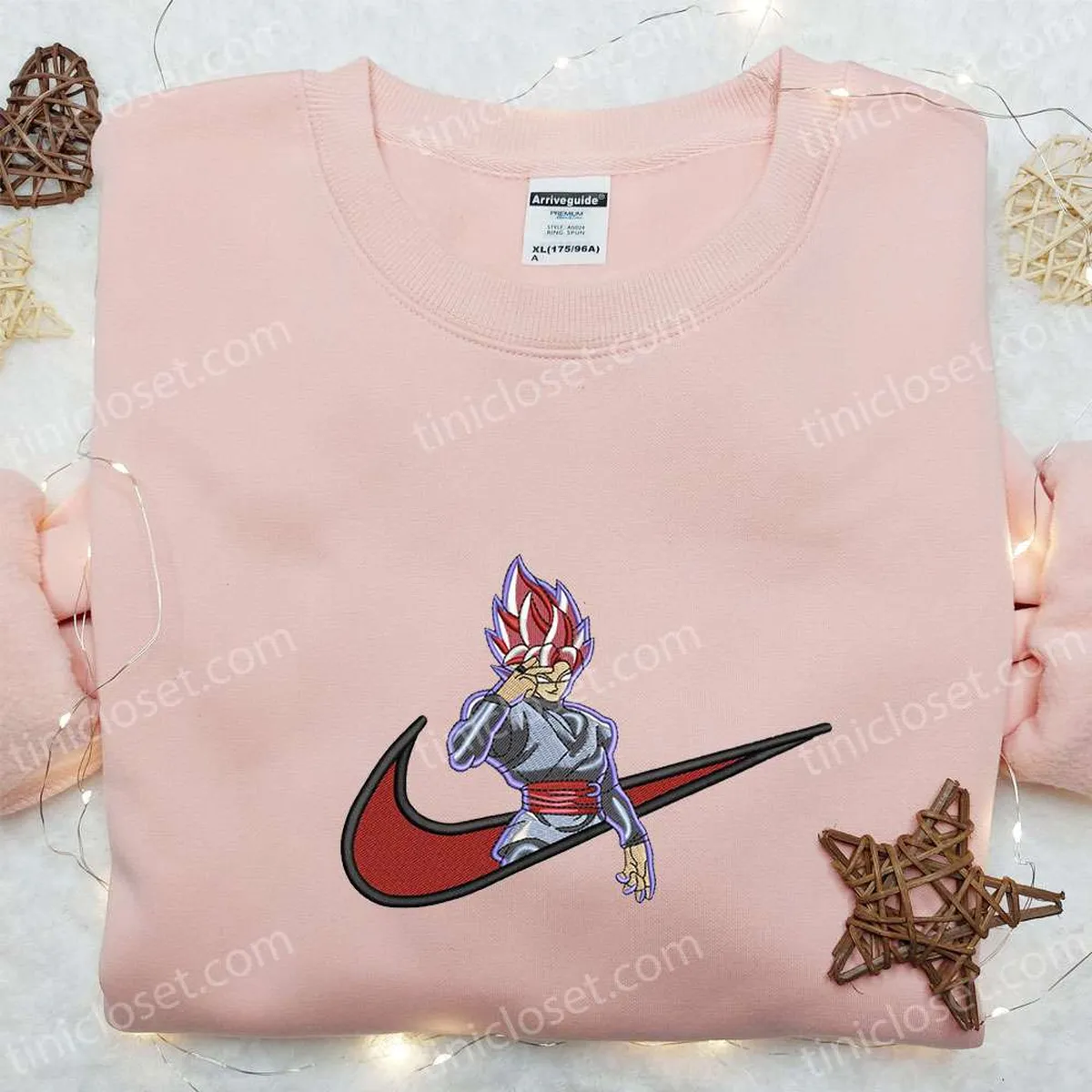 Swoosh x Black Goku Anime Embroidered Hoodie, Nike Inspired Embroidered Hoodie, Best Gift for Family