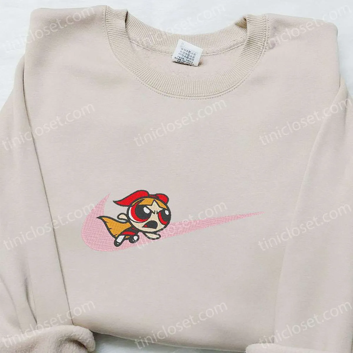 Swoosh x Blossom Cartoon Embroidered Sweatshirt, Powerpuff Girls Embroidered Shirt, Nike Inspired Embroidered T-shirt