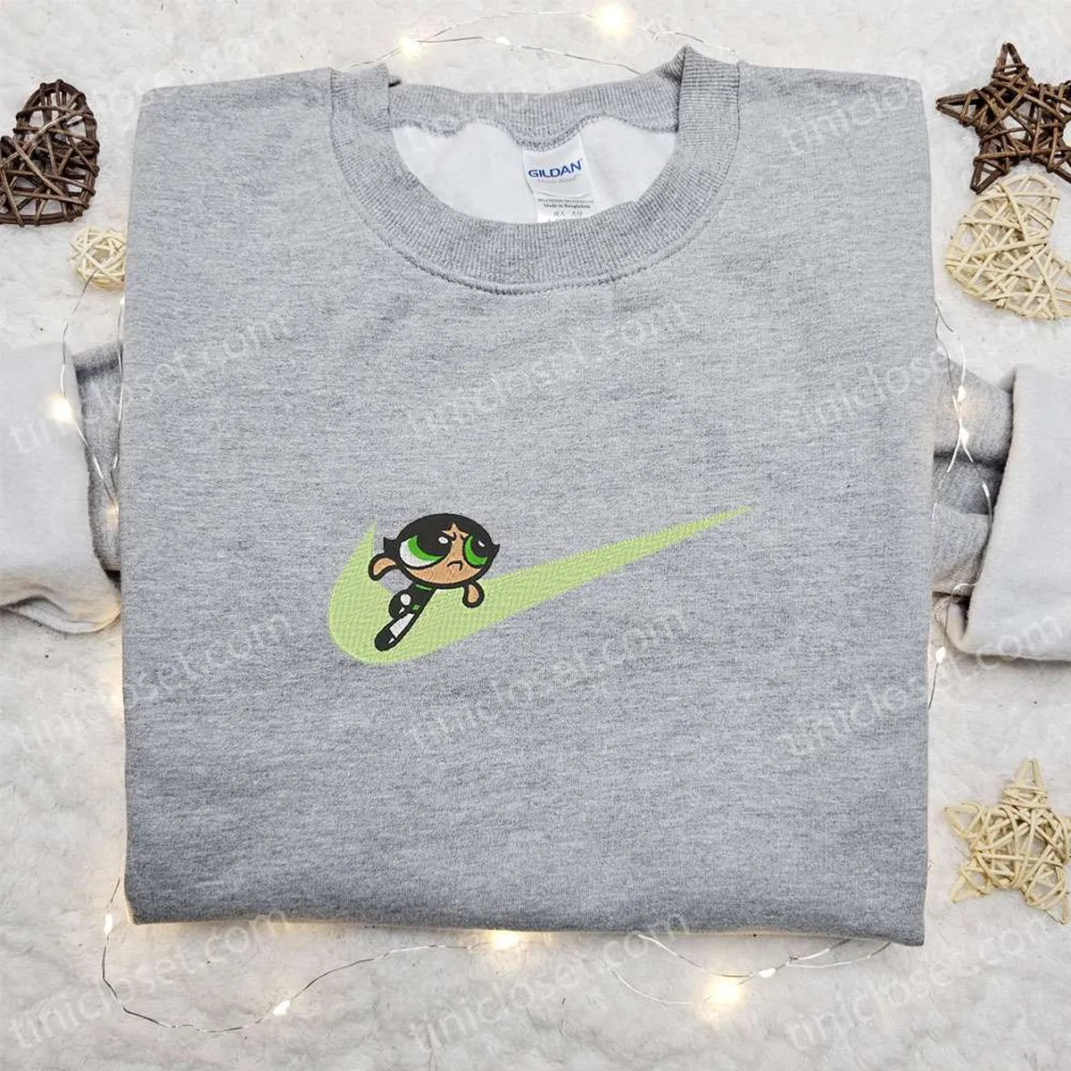 Swoosh x Buttercup Cartoon Embroidered Sweatshirt, Powerpuff Girls Embroidered Shirt, Nike Inspired Embroidered T-shirt