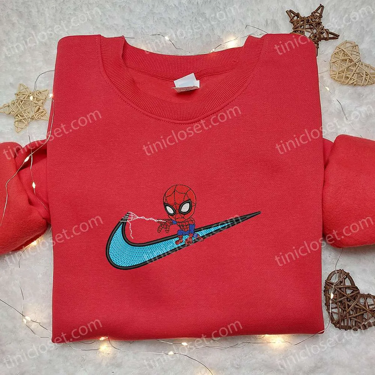 Swoosh x Chibi Spider-Man Movie Embroidered Sweatshirt, Movie Embroidered Hoodie, Custom Nike Embroidered T-shirt