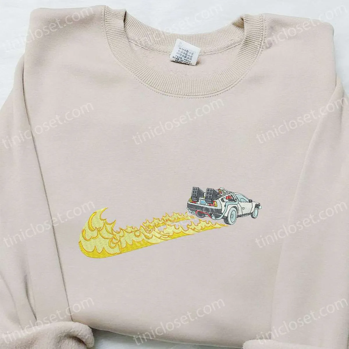 Swoosh x Fire Car Embroidered Hoodie, Transportation Embroidered Shirt, Custom Embroidered Shirt