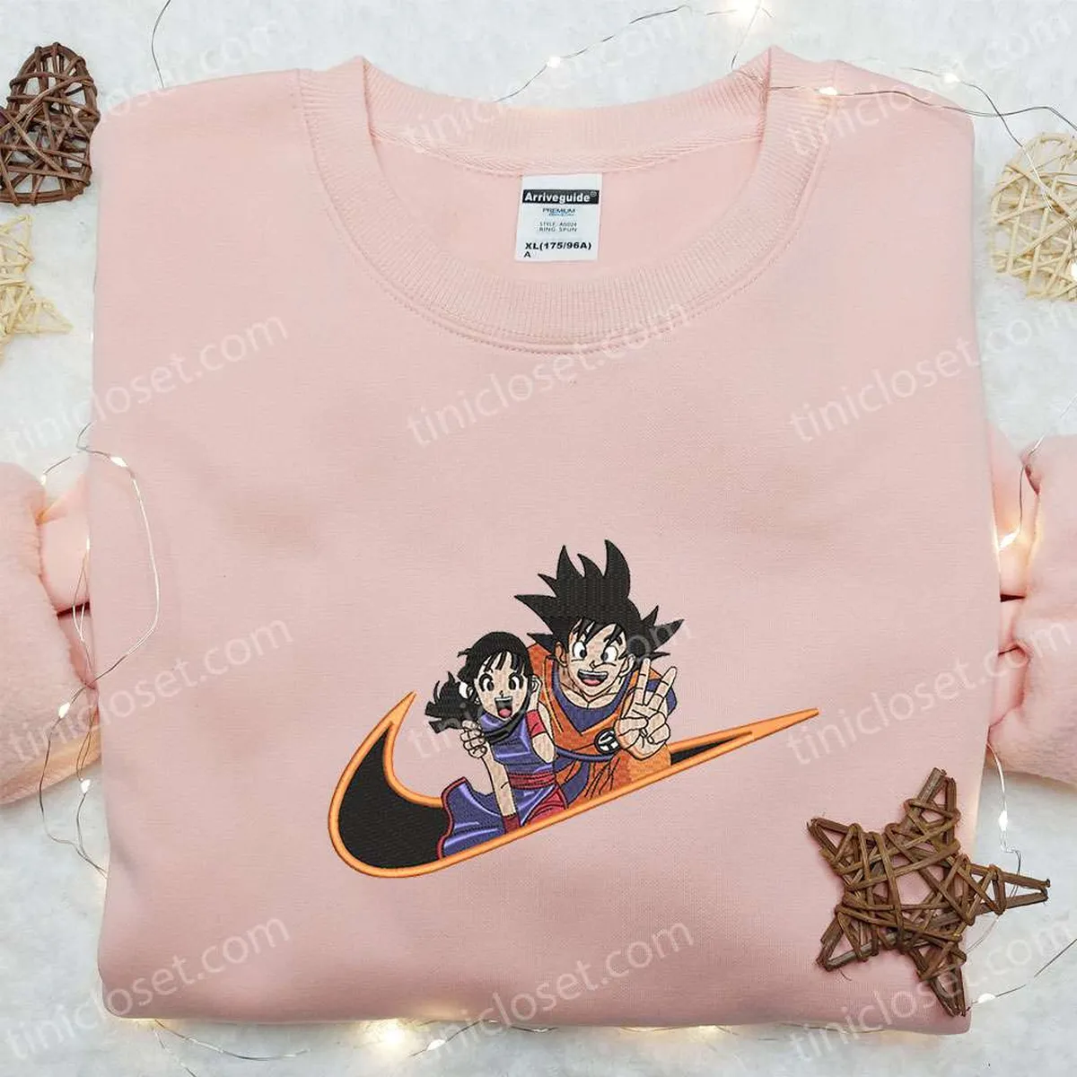 Swoosh x Goku and Chichi Anime Embroidered Shirt, Dragon Ball Embroidered Hoodie, Custom Nike Embroidered T-shirt