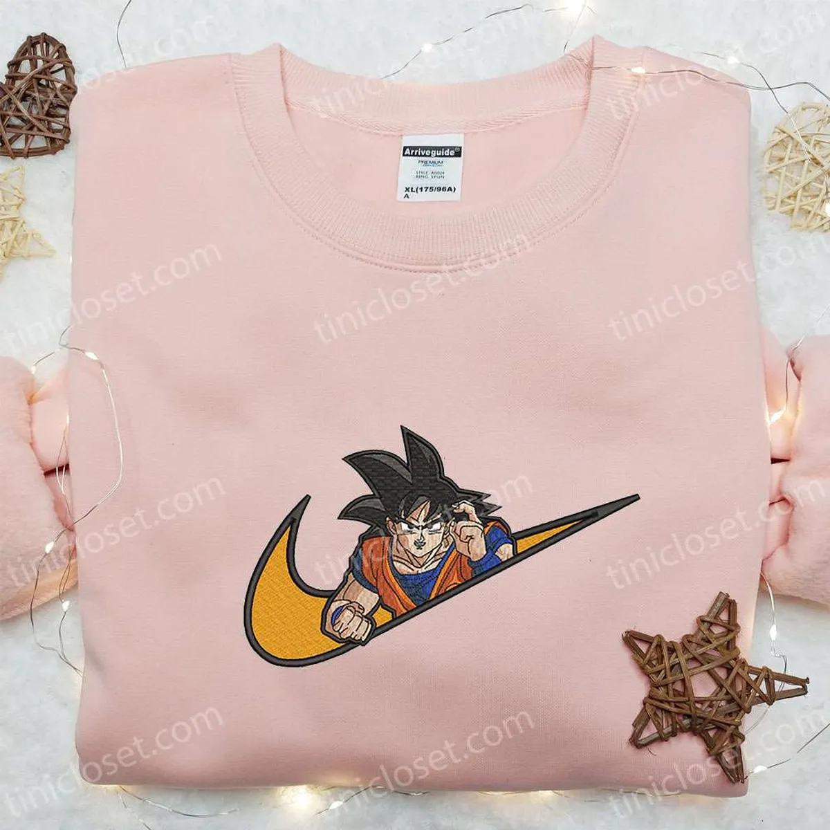 Swoosh x Goku Anime Embroidered Hoodie, Best Gift for Family Embroidered Hoodie, Custom Nike Embroidered T-shirt