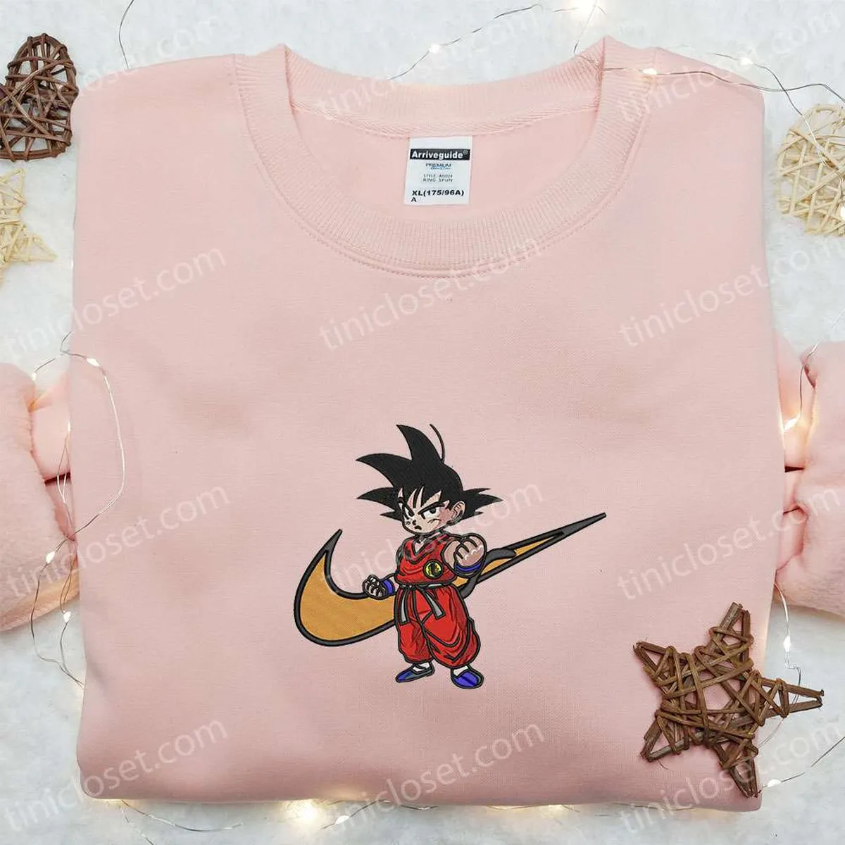 Swoosh x Goku Kid Anime Embroidered Hoodie, Best Gift for Family Embroidered Hoodie, Custom Nike Embroidered T-shirt