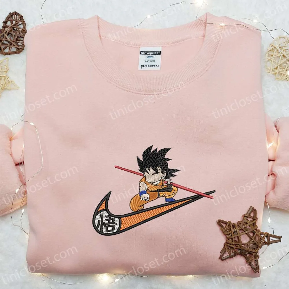 Swoosh x Goku Kid Embroidered Sweatshirt, Best Gift for Family Embroidered Hoodie, Custom Nike Embroidered T-shirt