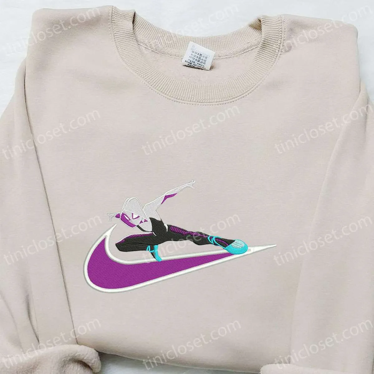 Swoosh x Gwen Movie Embroidered Sweatshirt, Marvel Cinematic Universe Embroidered Shirt, Cool Anime Clothing