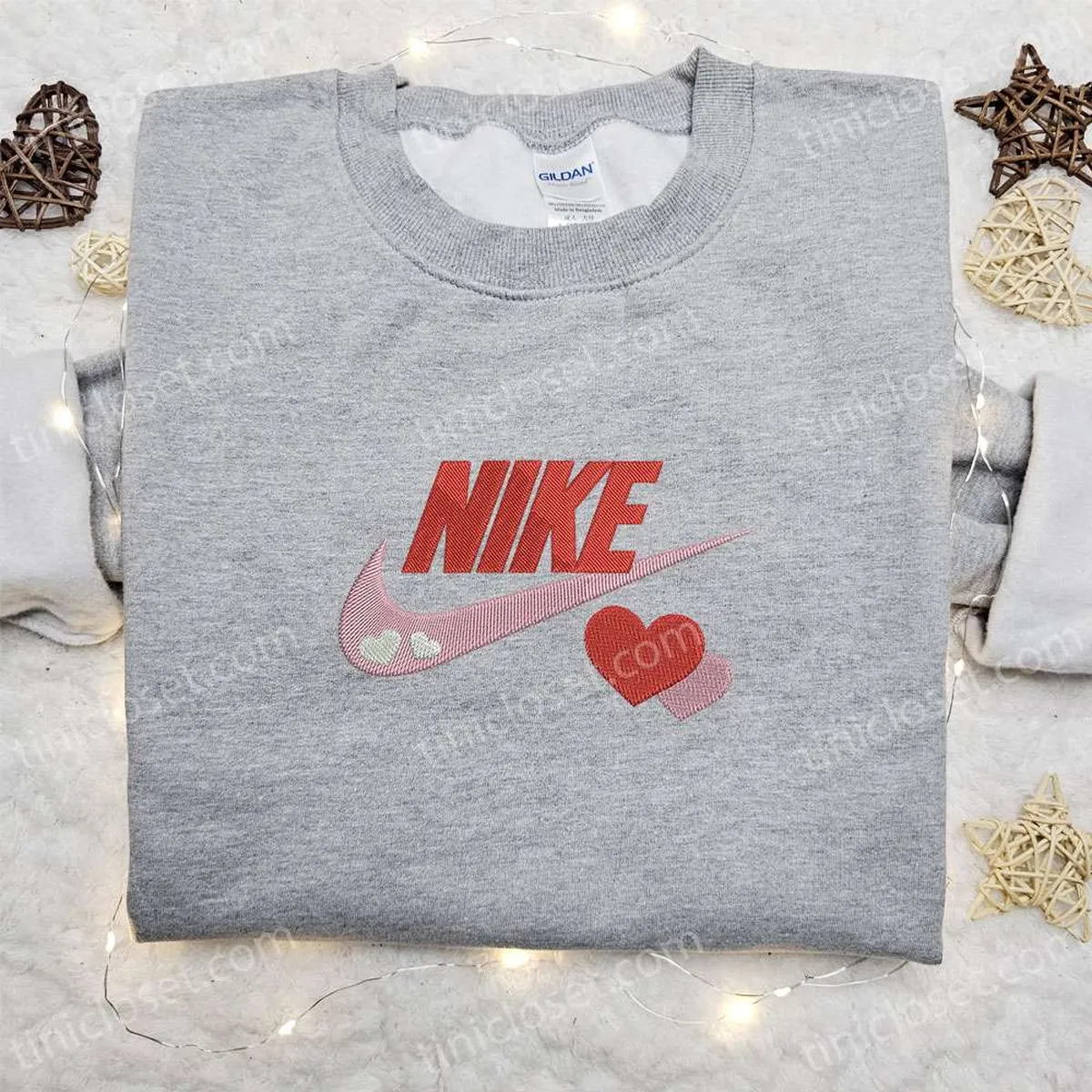 Swoosh x Hearts Embroidered Sweatshirt, Valentine Embroidered Shirt, Best Valentine? Day Gift Ideas