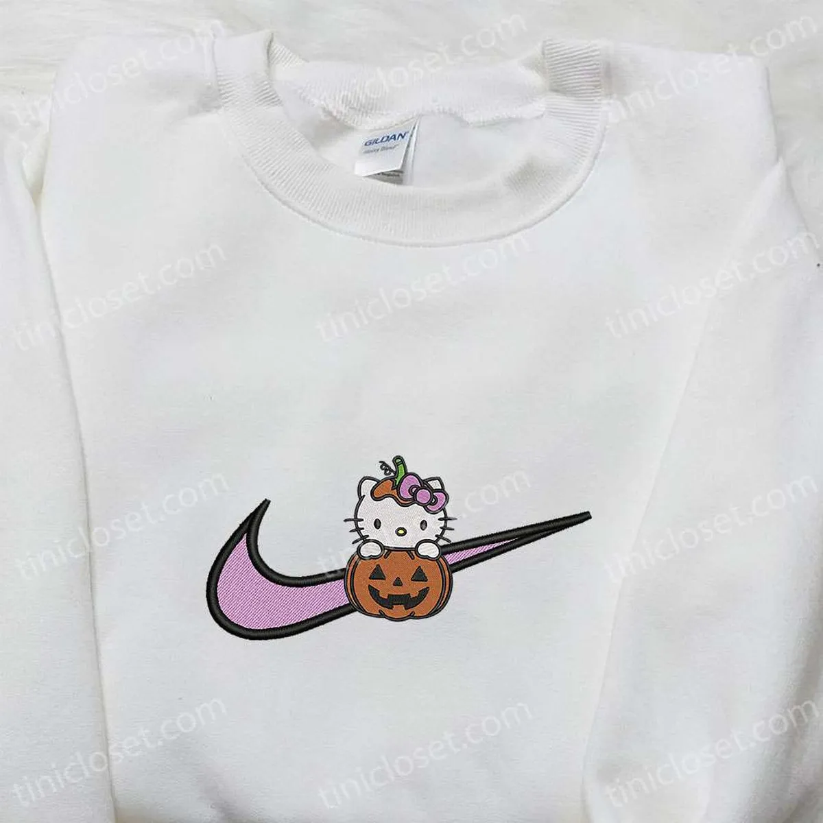 Swoosh x Hello Kitty Halloween Pumpkin Embroidered Sweatshirt, Nike Anime Embroidered Hoodie, Best Gifts for Daughter