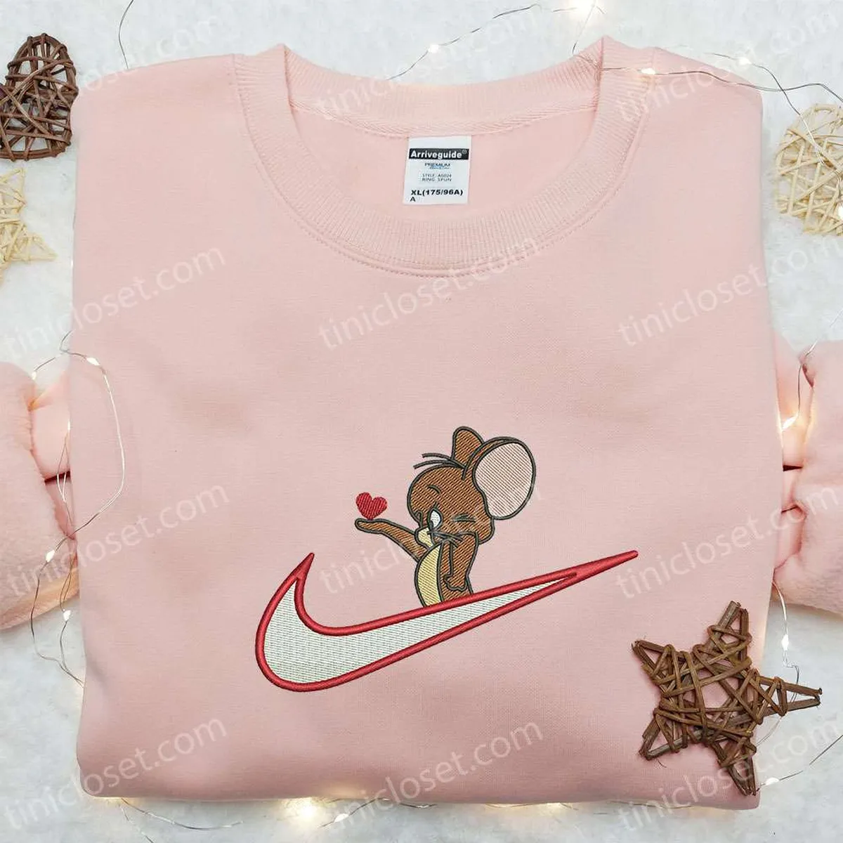 Swoosh x Jerry Give Heart Embroidered Sweatshirt, Tom and Jerry Embroidered Shirt, Best Gift Ideas For All Occasions