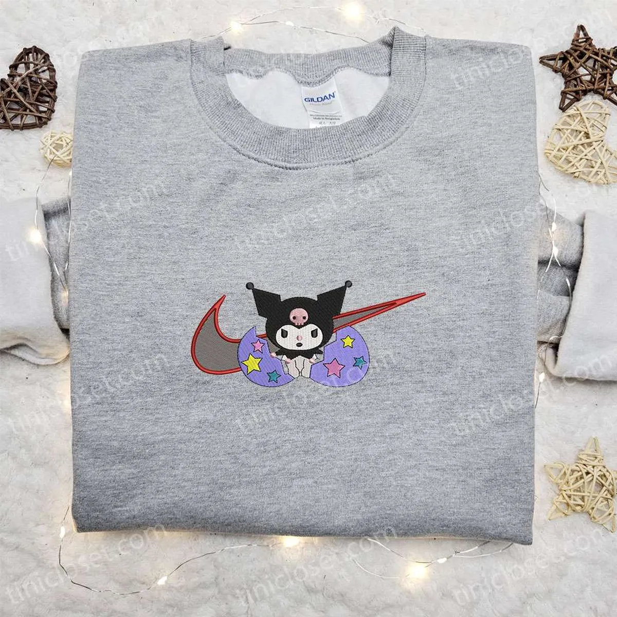 Swoosh x Kuromi Cartoon Embroidered Sweatshirt, Hello Kitty Embroidered Shirt, Best Birthday Gift Ideas for Family