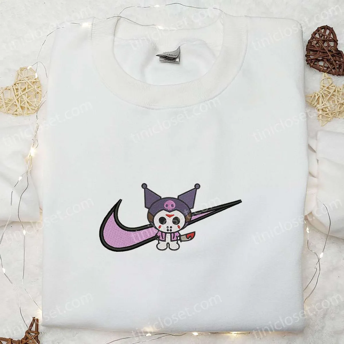 Swoosh x Kuromi Jason Voorhees Embroidered Hoodie, Custom Nike Embroidered Sweatshirt, Best Gifts for Family