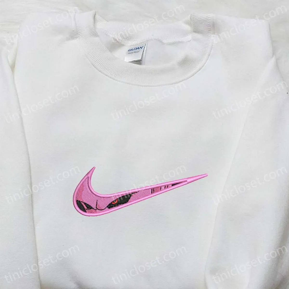 Swoosh x Majin Buu Embroidered Shirt, Dragon Ball embroidered Hoodie, Nike Anime Embroidered Sweatshirt