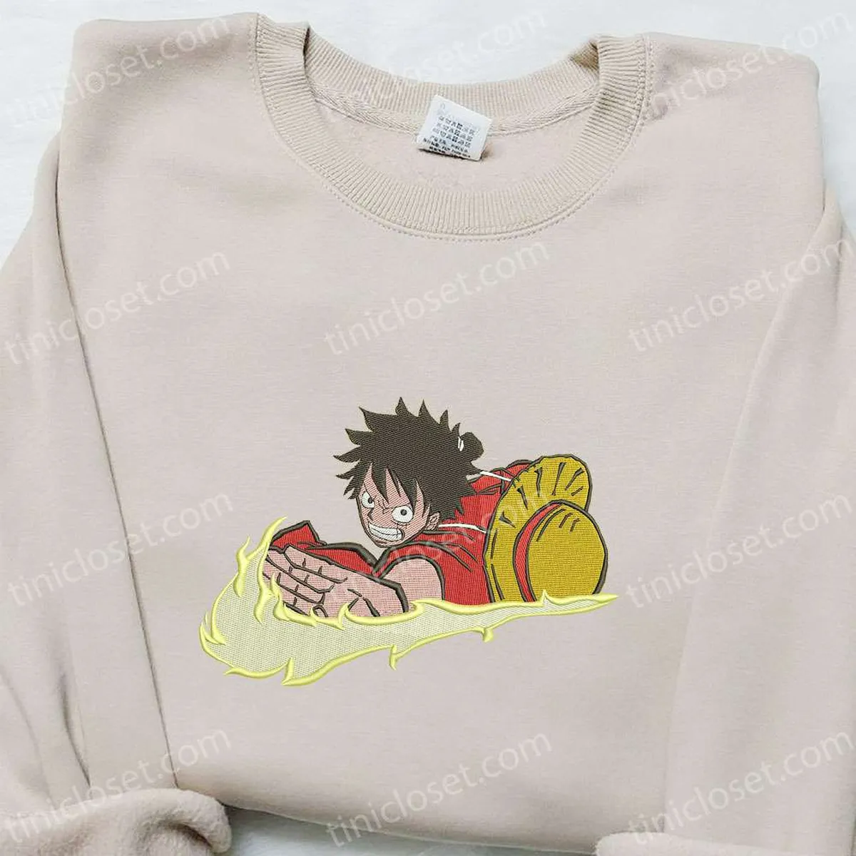 Swoosh x Monkey D. Luffy Embroidered Hoodie, One Piece Embroidered Shirt, Custom Embroidered Shirt