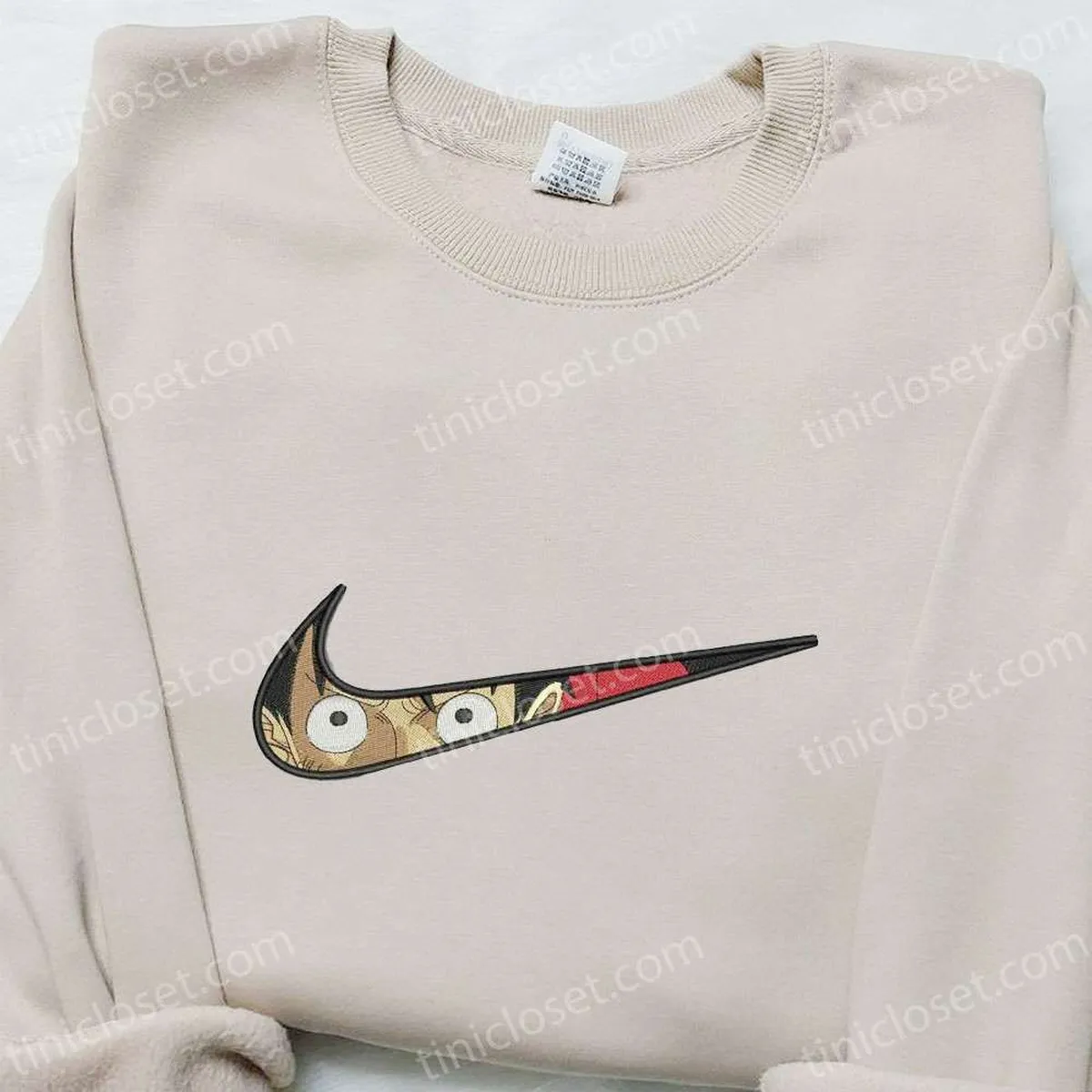 Swoosh x Monkey D. Luffy Embroidered Sweatshirt, One Piece Embroidered Shirt, Best Gift for Family