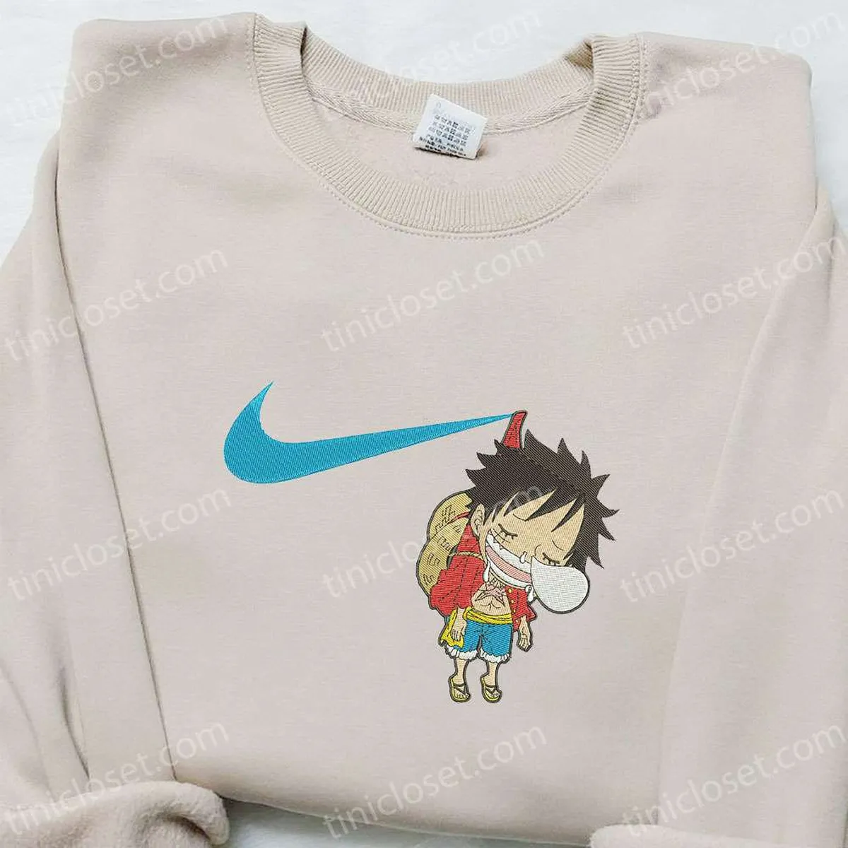 Swoosh x Monkey D. Luffy Kid Sleeping Embroidered Sweatshirt, One Piece Embroidered Shirt, Best Gift for Family