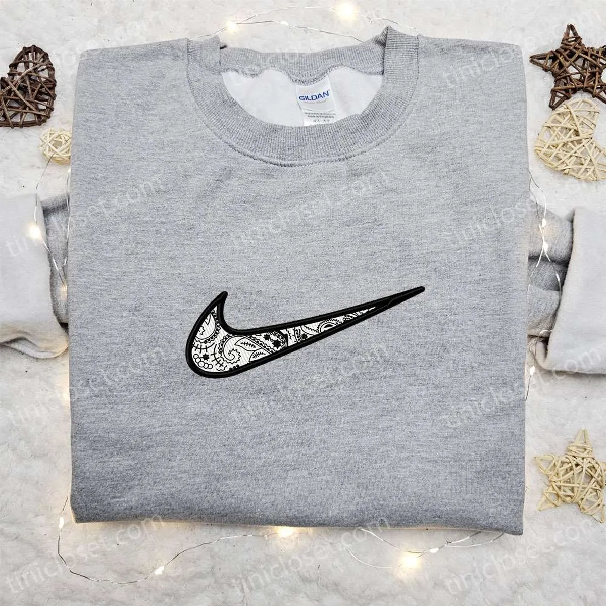 Swoosh x Ornament Embroidered Hoodie, Custom Embroidered Sweatshirt, Nike Inspired Embroidered T-shirt