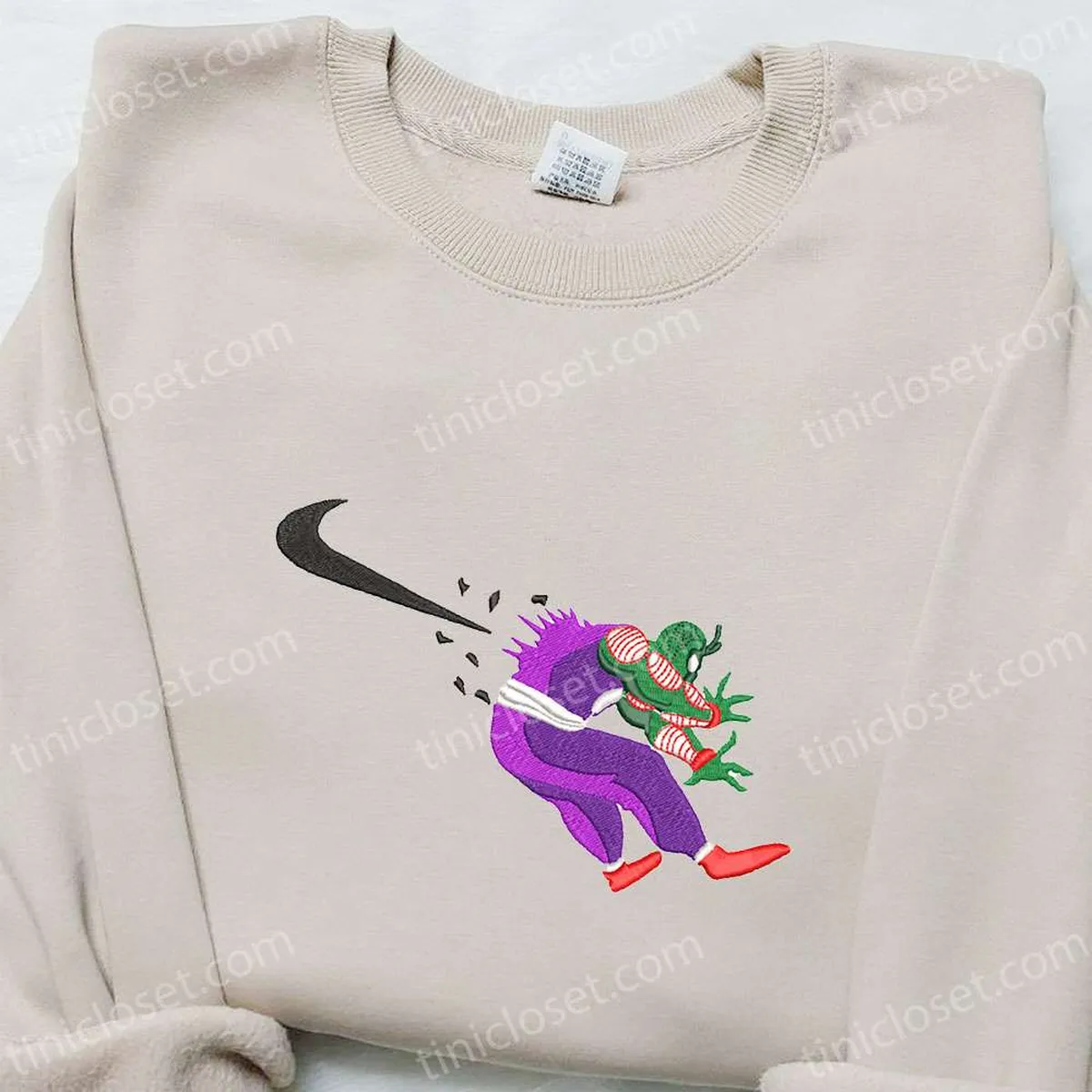 Swoosh x Piccolo Anime Embroidered Shirt, Dragon Ball Embroidered Shirt, Nike Inspired Embroidered T-shirt