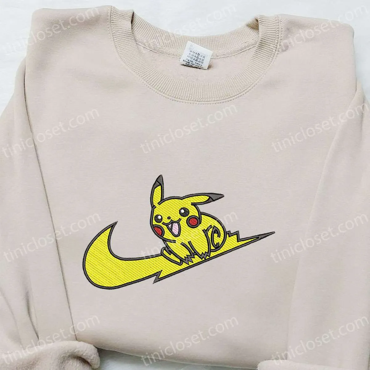 Swoosh x Pikachu Anime Embroidered Shirt, Pokemon Embroidered T-shirt, Best Gift Ideas for Family