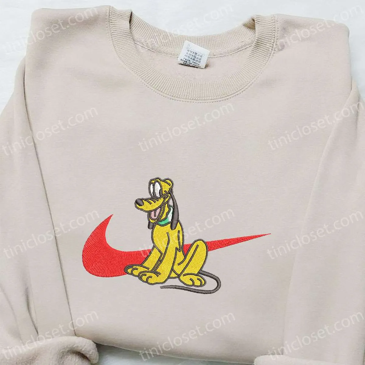 Swoosh x Pluto Embroidered Shirt, Disney Characters Embroidered Shirt, Nike Inspired Embroidered T-shirt