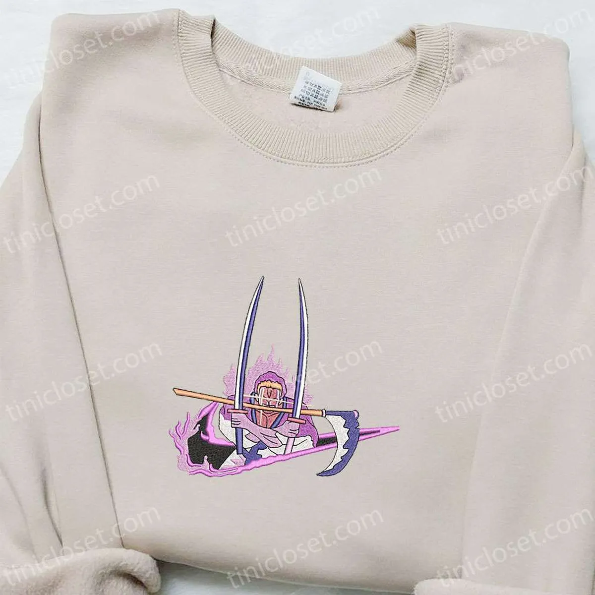 Swoosh x Roronoa Zoro Anime Embroidered Sweatshirt, Nike Inspired Embroidered Shirt, Best Birthday Ideas Gift for Family