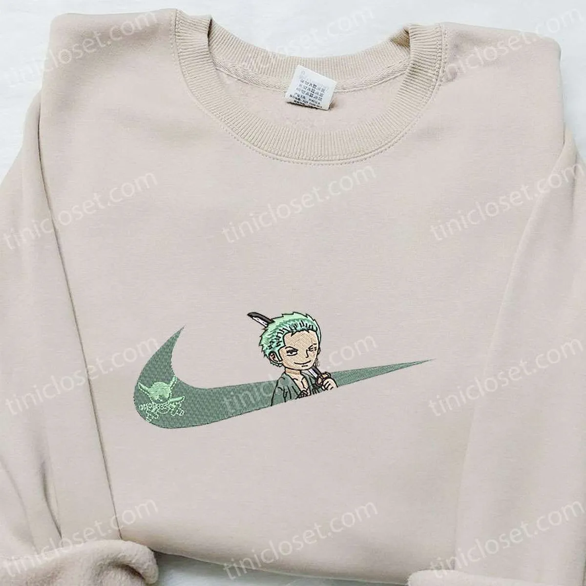 Swoosh x Roronoa Zoro Anime Embroidered Sweatshirt, One Piece Embroidered Shirt, Best Birthday Ideas Gift for Family