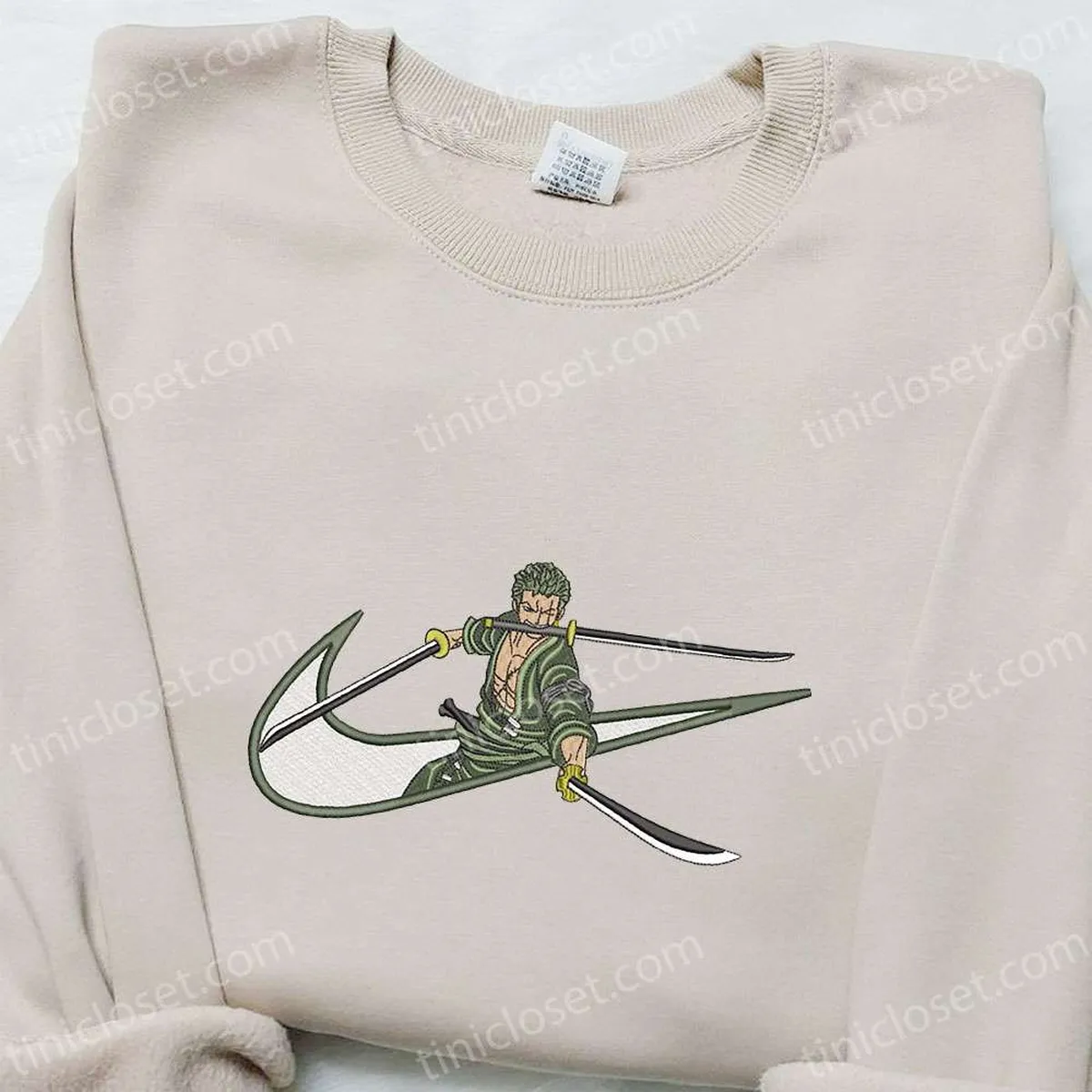 Swoosh x Roronoa Zoro Embroidered Sweatshirt, Nike Inspired Embroidered Shirt, Best Gift Ideas for Family