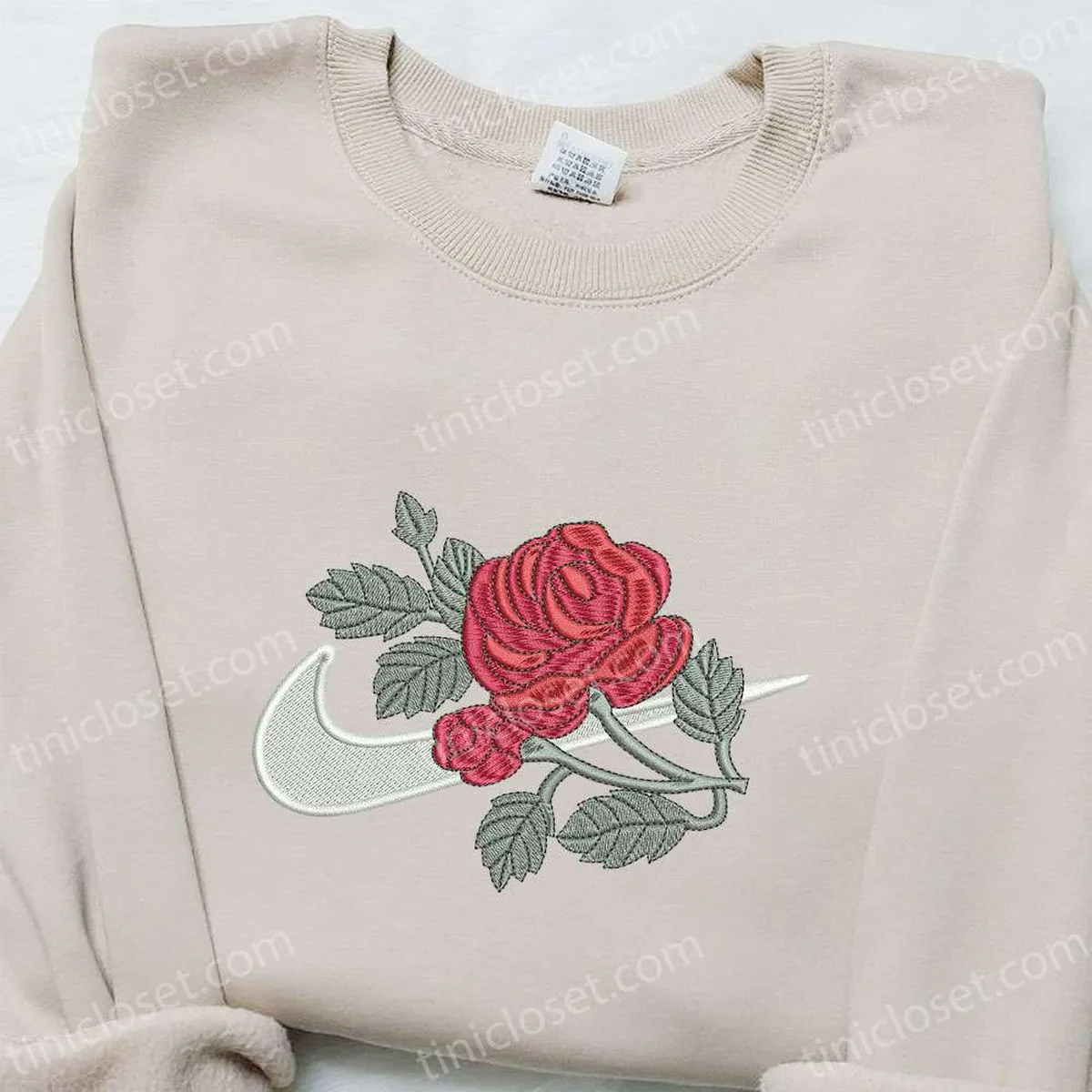 Swoosh x Rose Flower Embroidered Hoodie, Nike Inspired Embroidered Shirt, Best Gift Ideas for Family