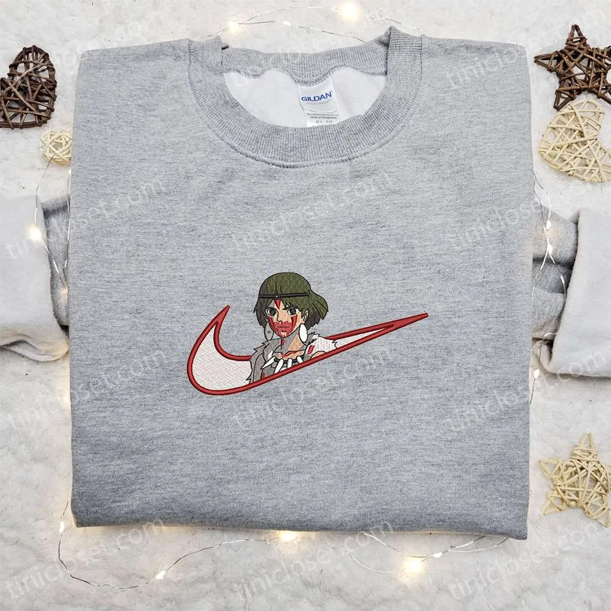 Swoosh x San Anime Embroidered Sweatshirt, Princess Mononoke Embroidered Shirt, Nike Inspired Embroidered T-shirt