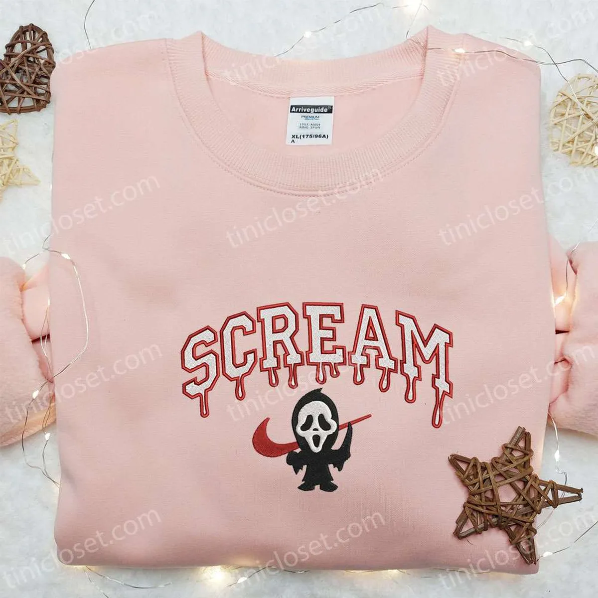 Swoosh x Scream Ghostface Embroidered Sweatshirt, Horror Movie Embroidered Shirt, Best Gift Ideas For All Occasions