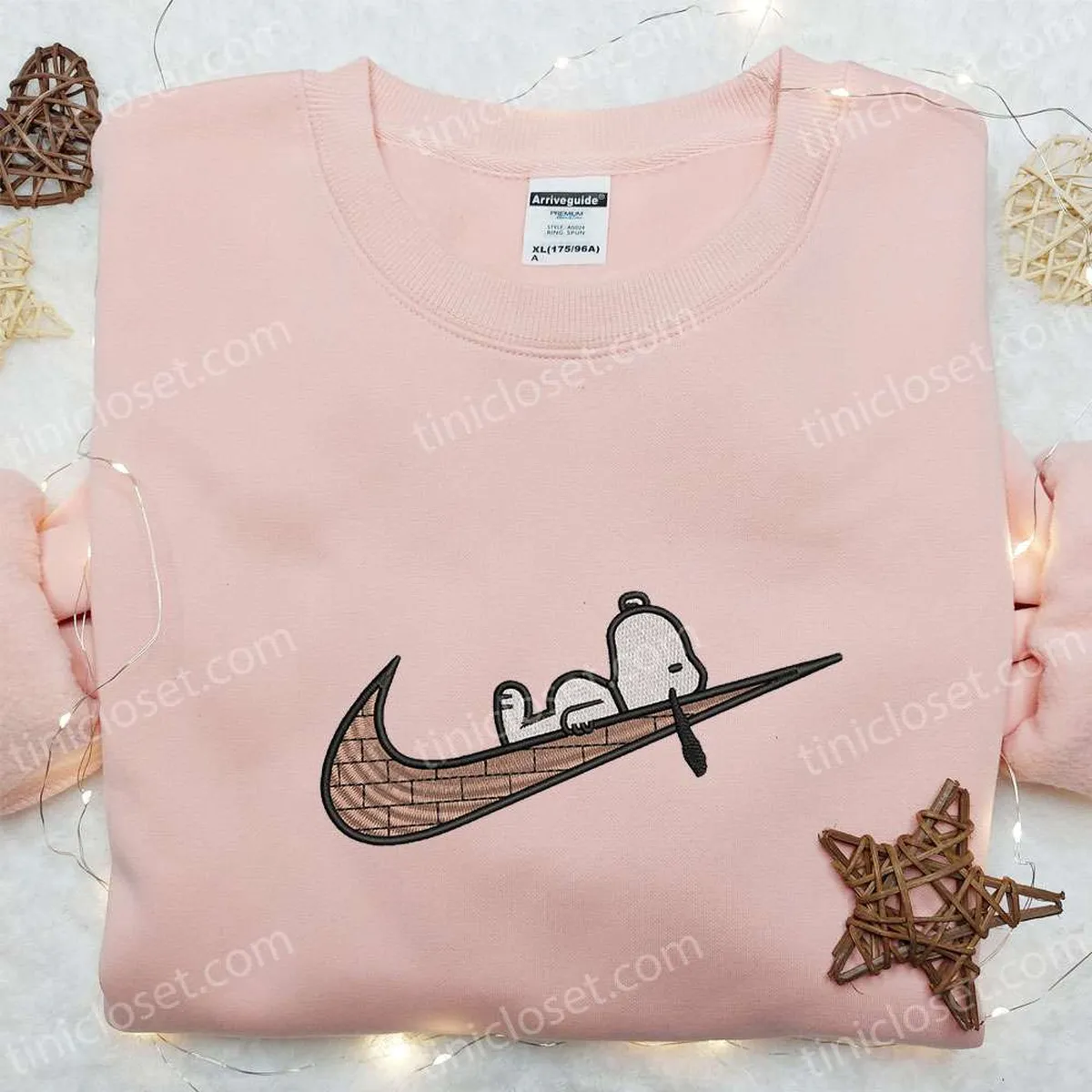 Swoosh x Snoopy Embroidered Shirt, Disney Characters Embroidered Hoodie, Custom Nike Embroidered T-shirt