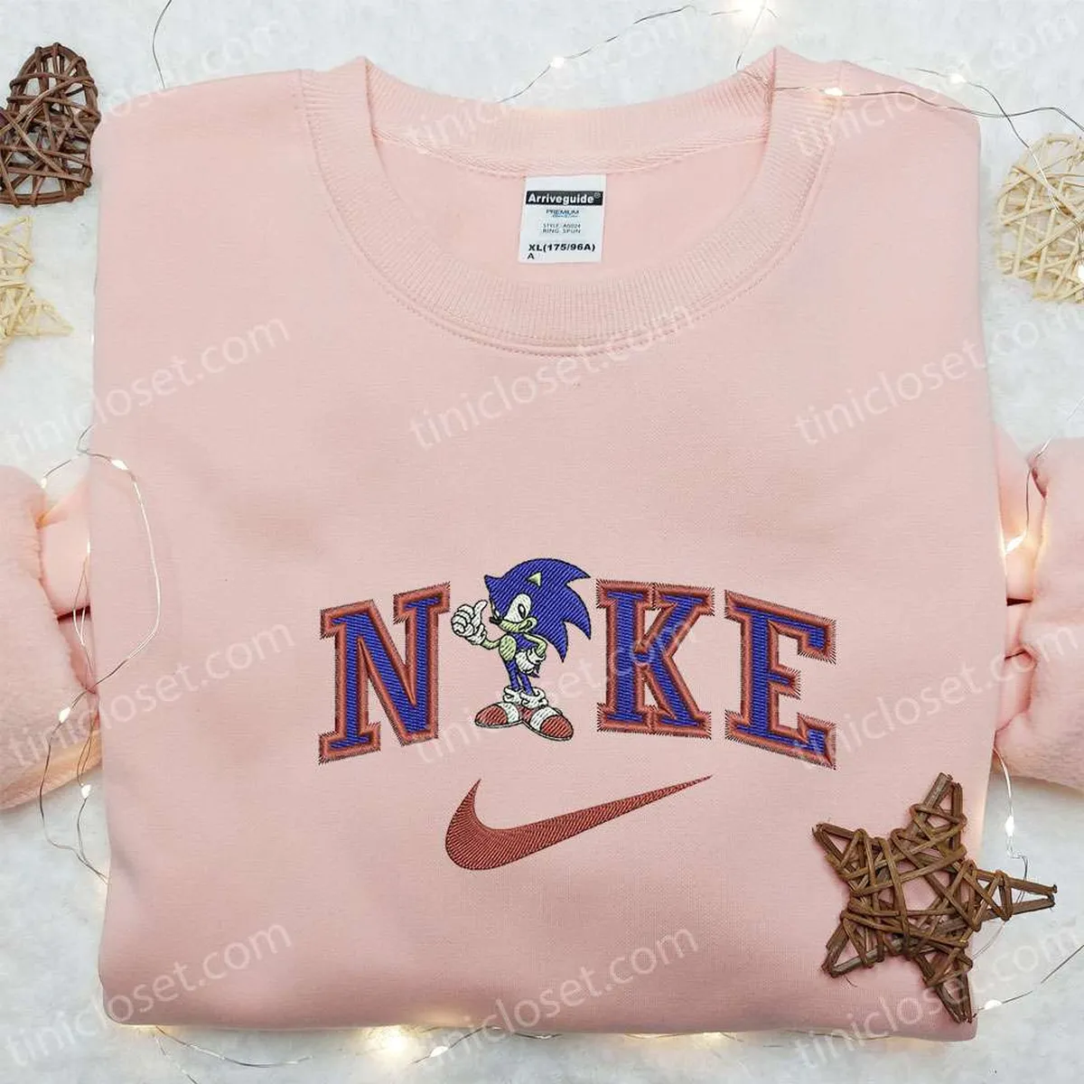 Swoosh x Sonic Movie Embroidered Shirt, Cartoon Embroidered Hoodie, Custom Nike Embroidered T-shirt