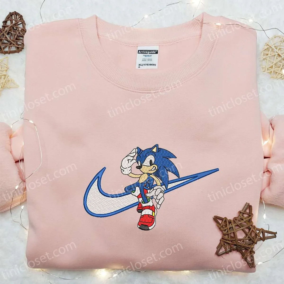 Swoosh x Sonic Movie Embroidered Sweatshirt, Movie Embroidered Hoodie, Custom Nike Embroidered T-shirt