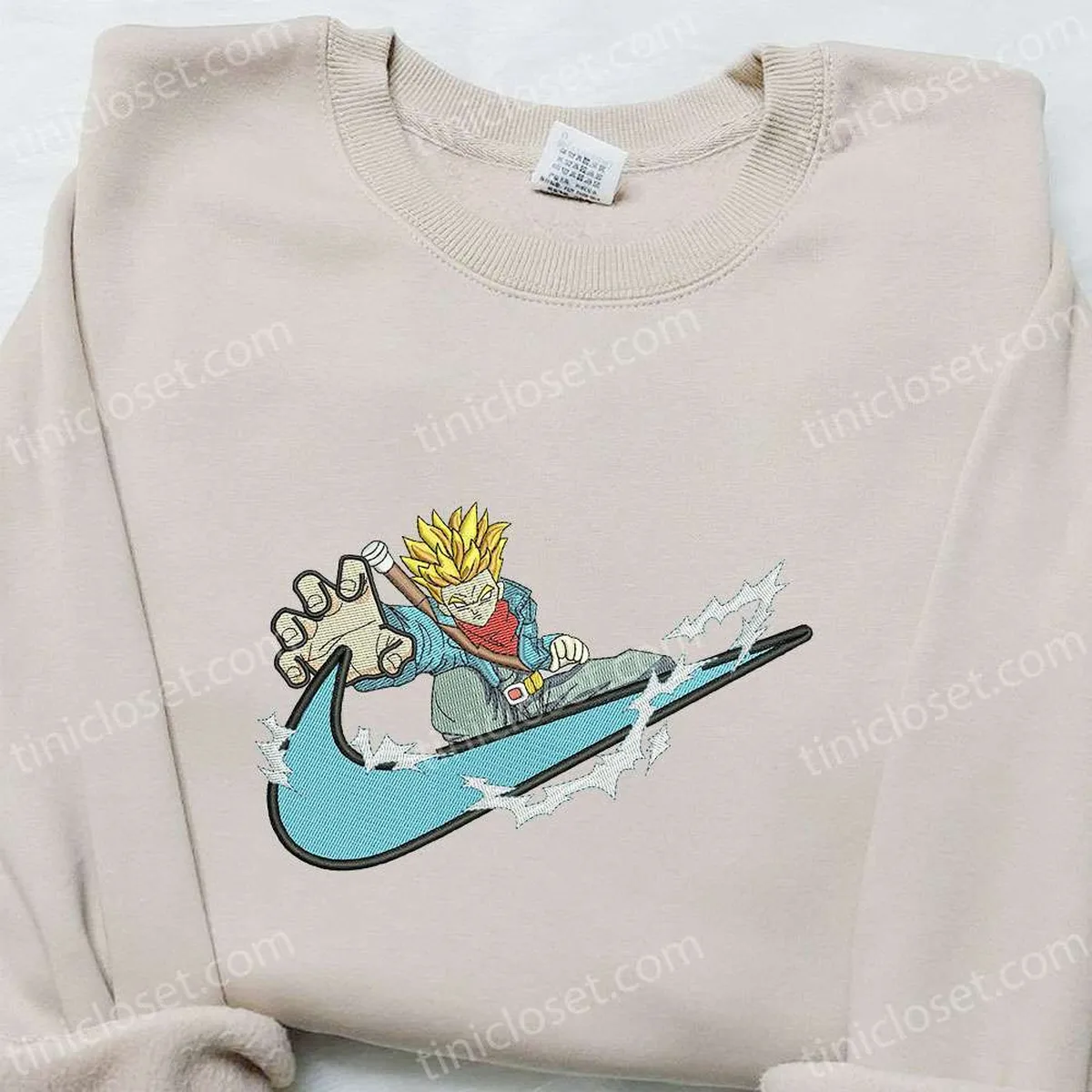 Swoosh x Trunks Anime Embroidered Hoodie, Dragon Ball Embroidered Shirt, Nike Inspired Embroidered Shirt