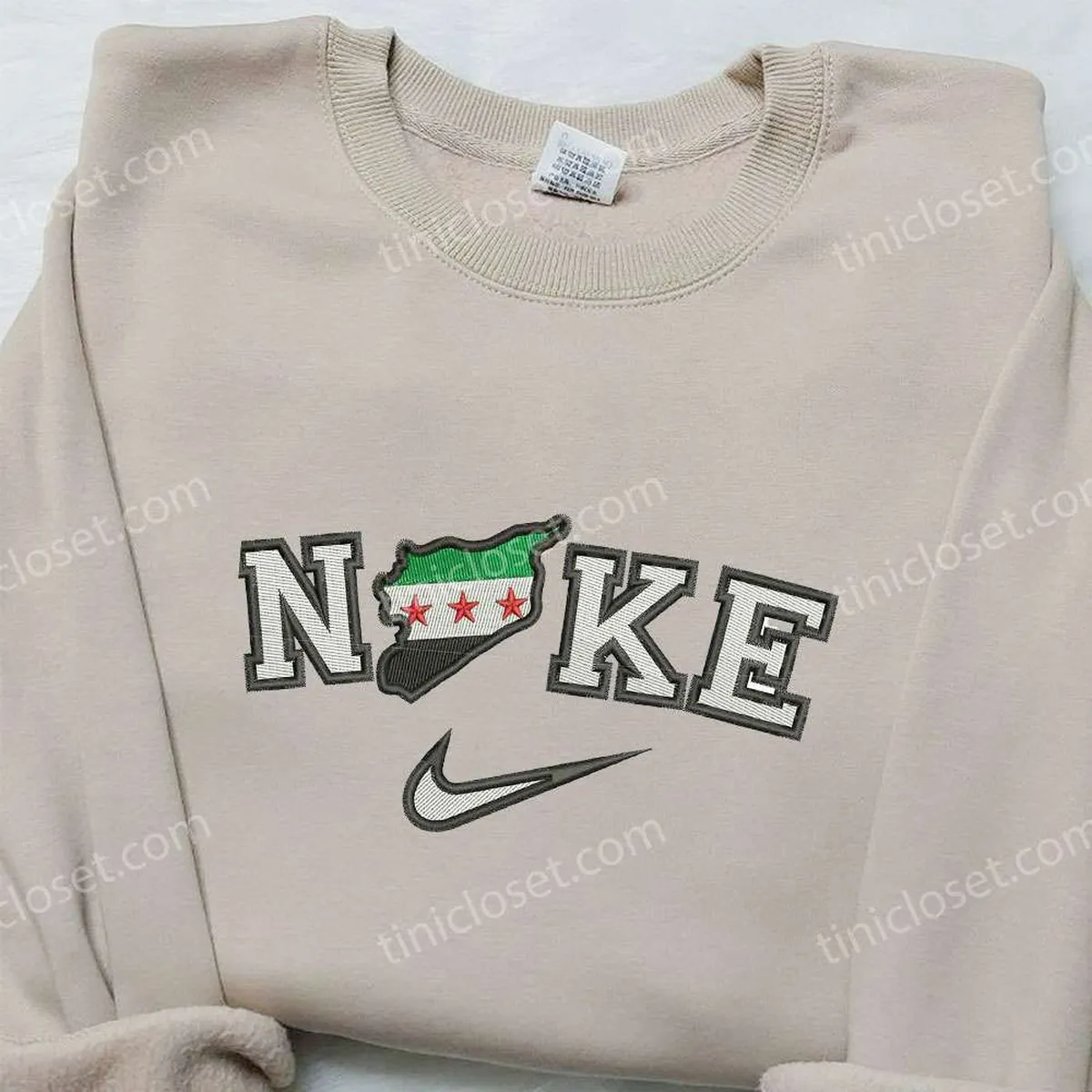 Syria Map x Nike Embroidered Sweatshirt, National Flag Embroidered Shirt, Nike Inspired Embroidered Shirt