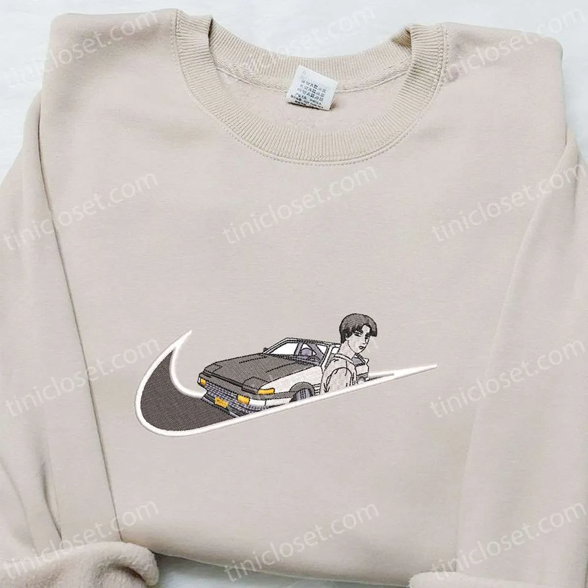 Takumi Fujiwara x Nike Swoosh Embroidered Shirt, Initial D Embroidered Shirt, Nike Inspired Embroidered Shirt