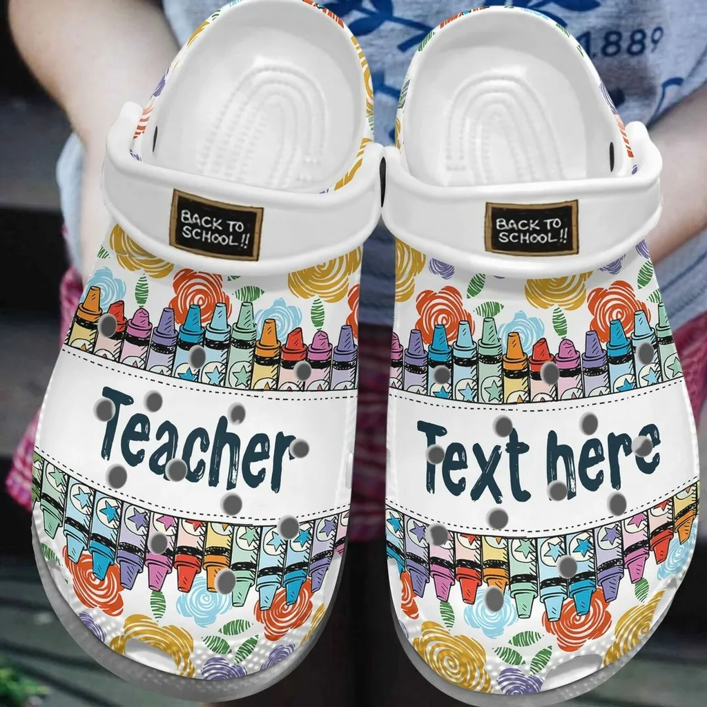 Teacher Back To School Crayon Pencils Personalized Name Crocs Crocband Clog