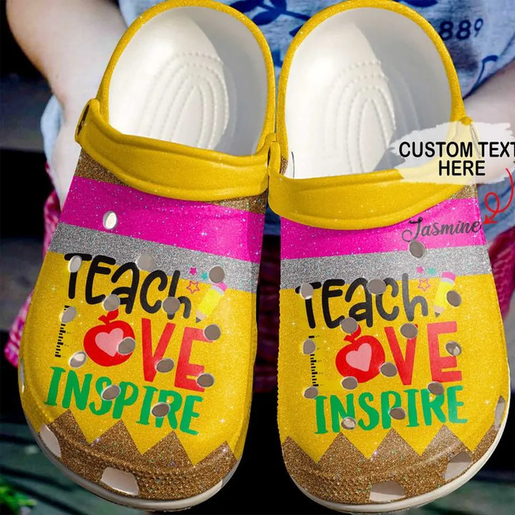 Teacher Personalized Name Peace Love Teach Crocs Crocband Clog