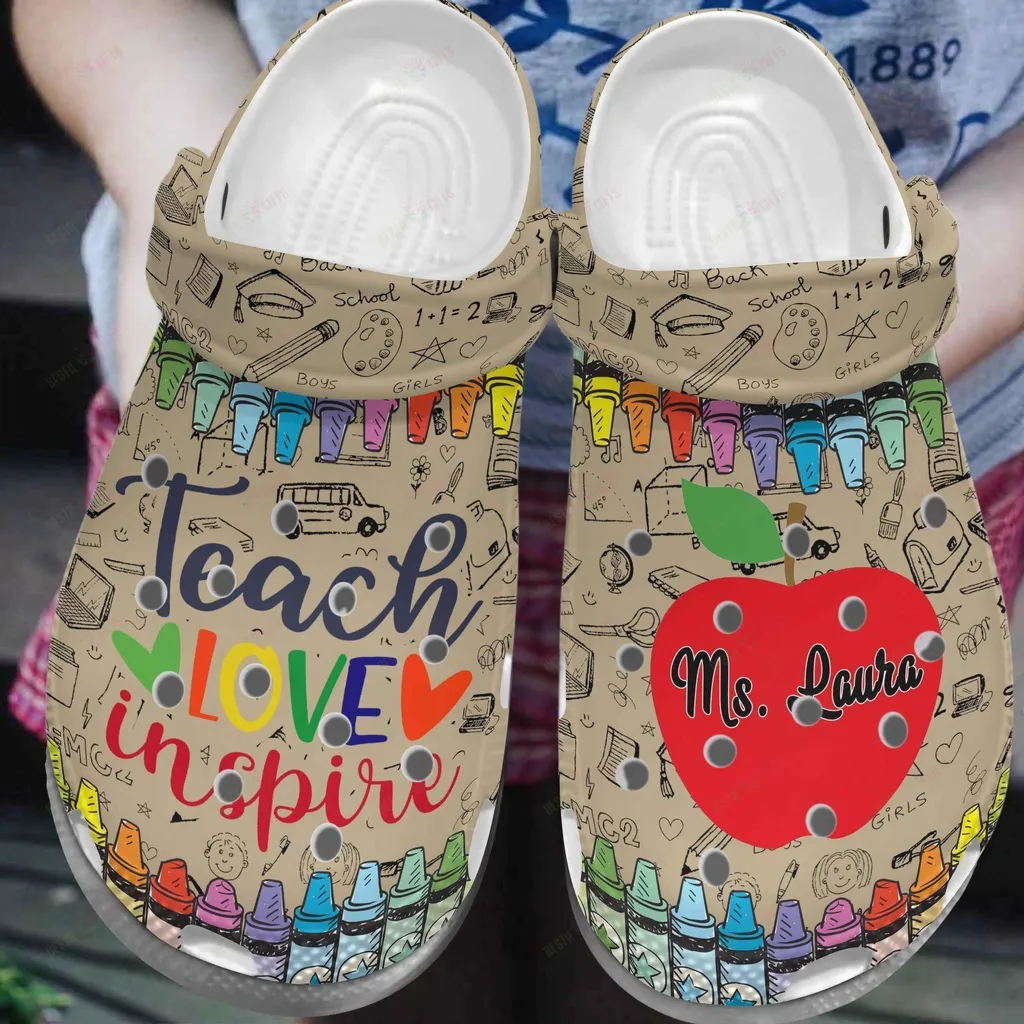 Teacher Personalized Name Teach Love Inspire Crocs Crocband Clog