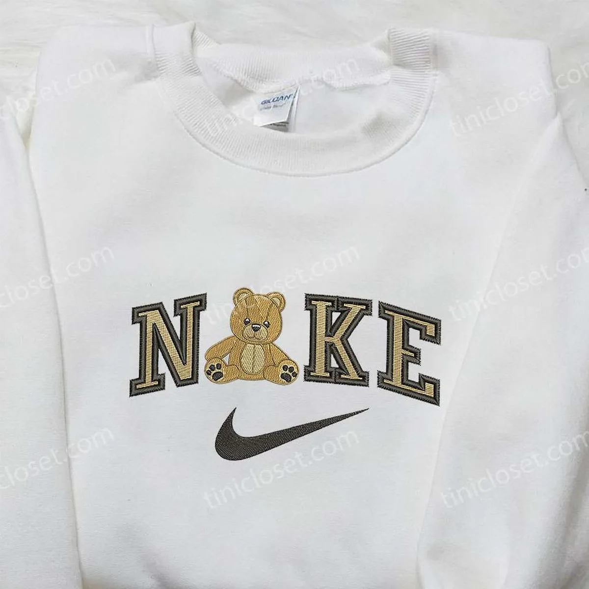 TeddyBear x Nike Embroidered Sweatshirt, Cartoon Embroidered Shirt, Nike Inspired Embroidered Shirt