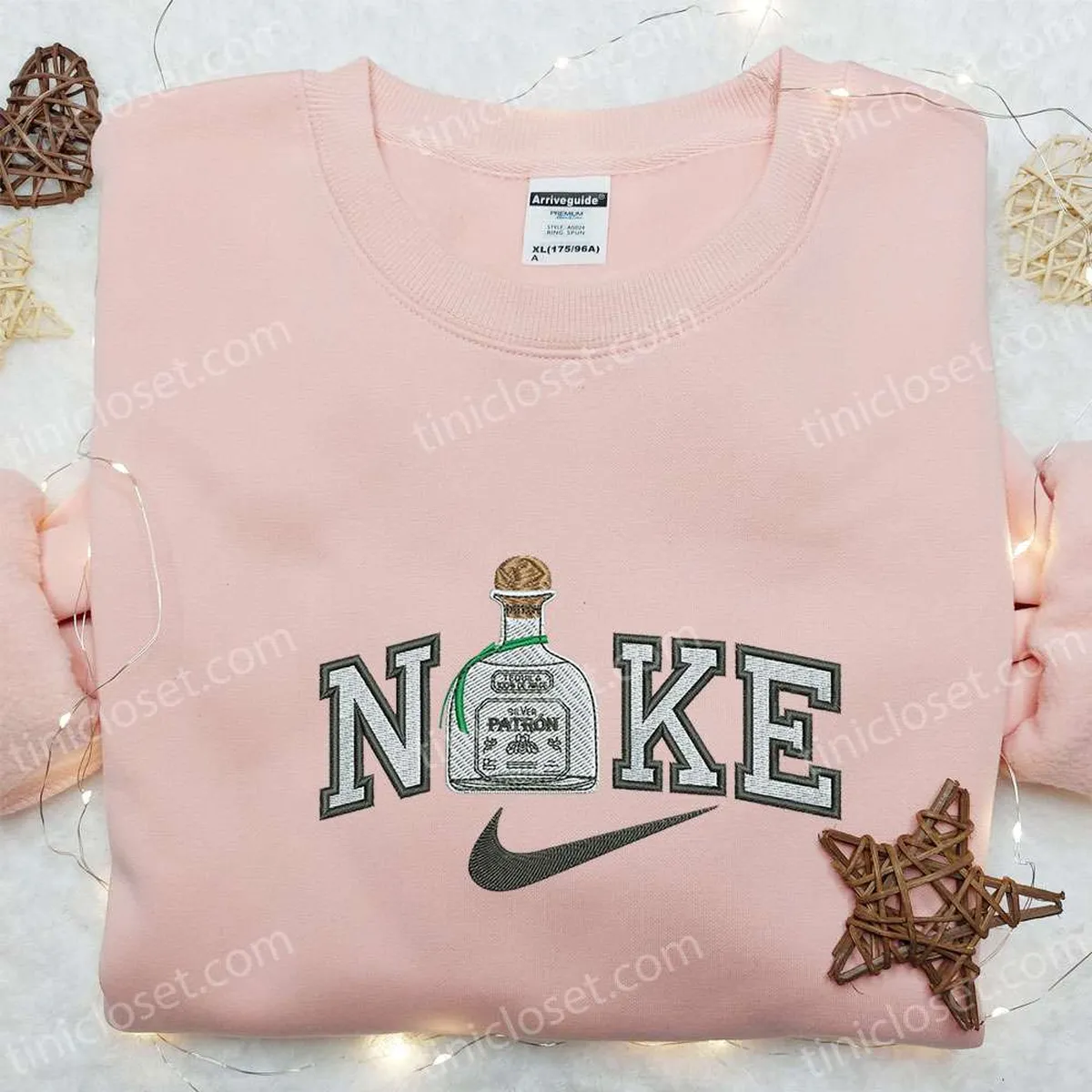 Tequila x Nike Embroidered Shirt, Favorite Drink Embroidered Shirt, Custom Nike Embroidered T-shirt