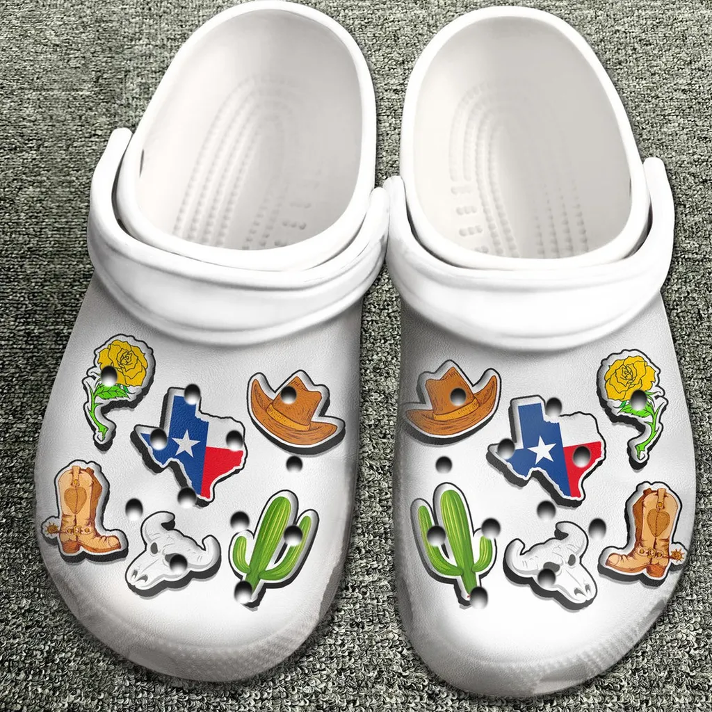 Texas With Symbols Gift For Fan Classic Water Rubber Crocs Clog