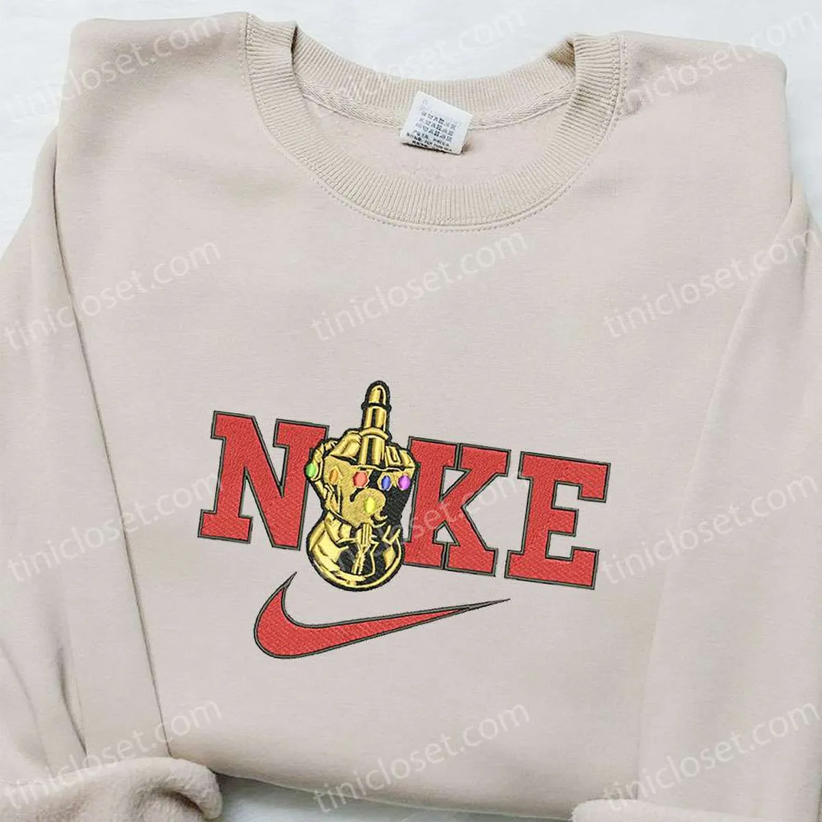 Thanos Hand x Nike Movie Embroidered Sweatshirt, Marvel Cinematic Universe Embroidered Shirt, Custom Embroidered T-shirt