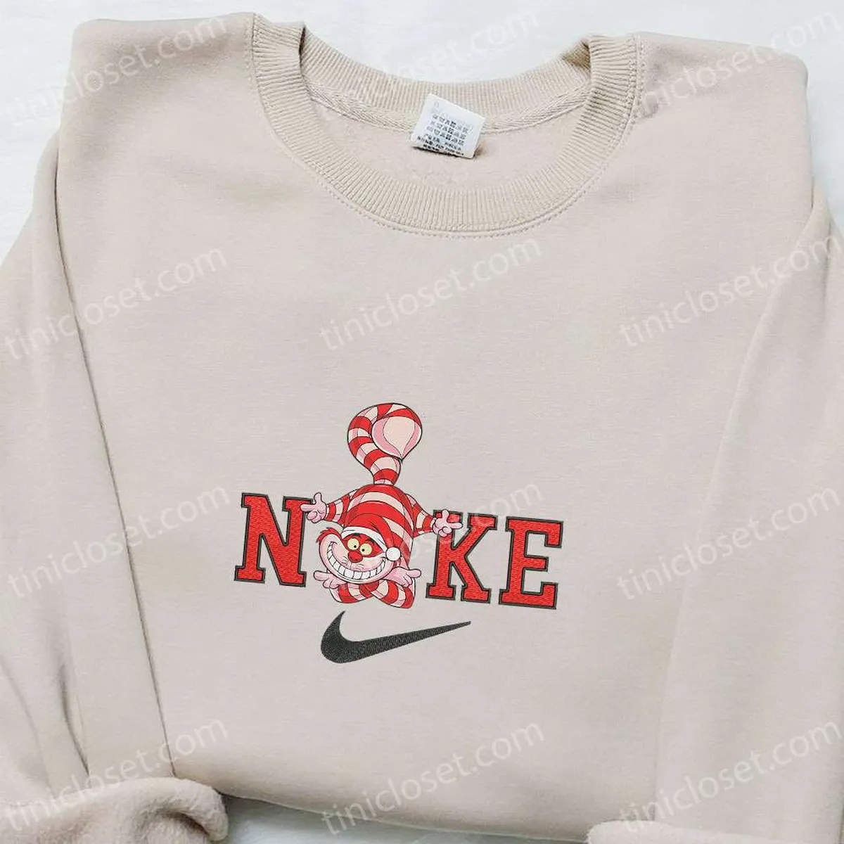 The Cheshire Cat x Nike Christmas Embroidered Sweatshirt, Cartoon Christmas Embroidered Shirt, Best Christmas Gift Ideas