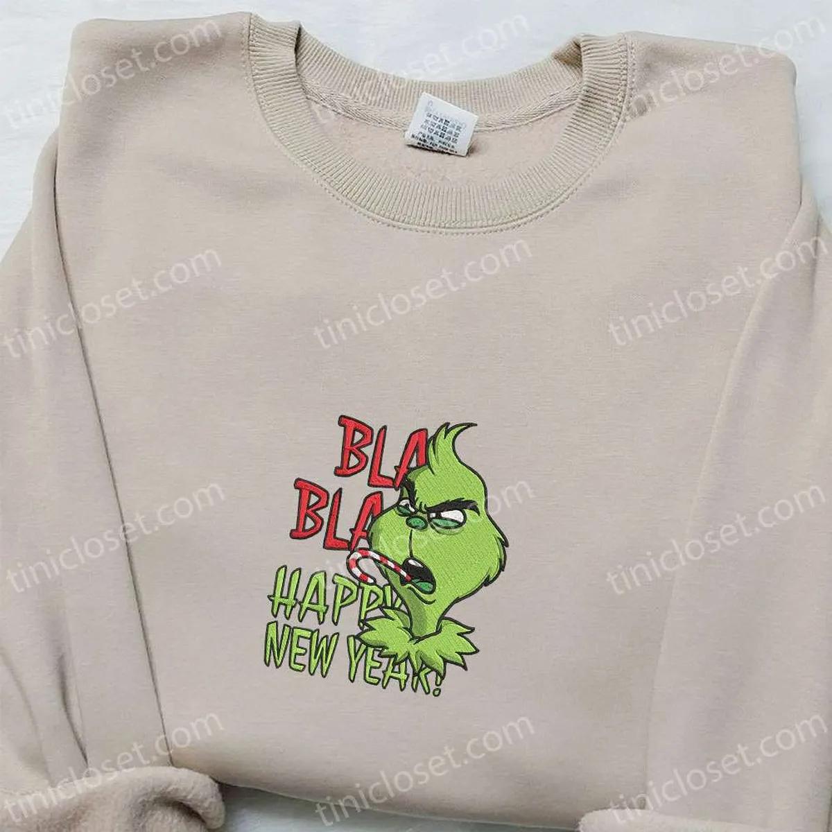 The Grinch Bla Bla Happy New Year Embroidered Sweatshirt, Movie Merry Christmas Embroidered Shirt, Best Christmas Day Gift Ideas