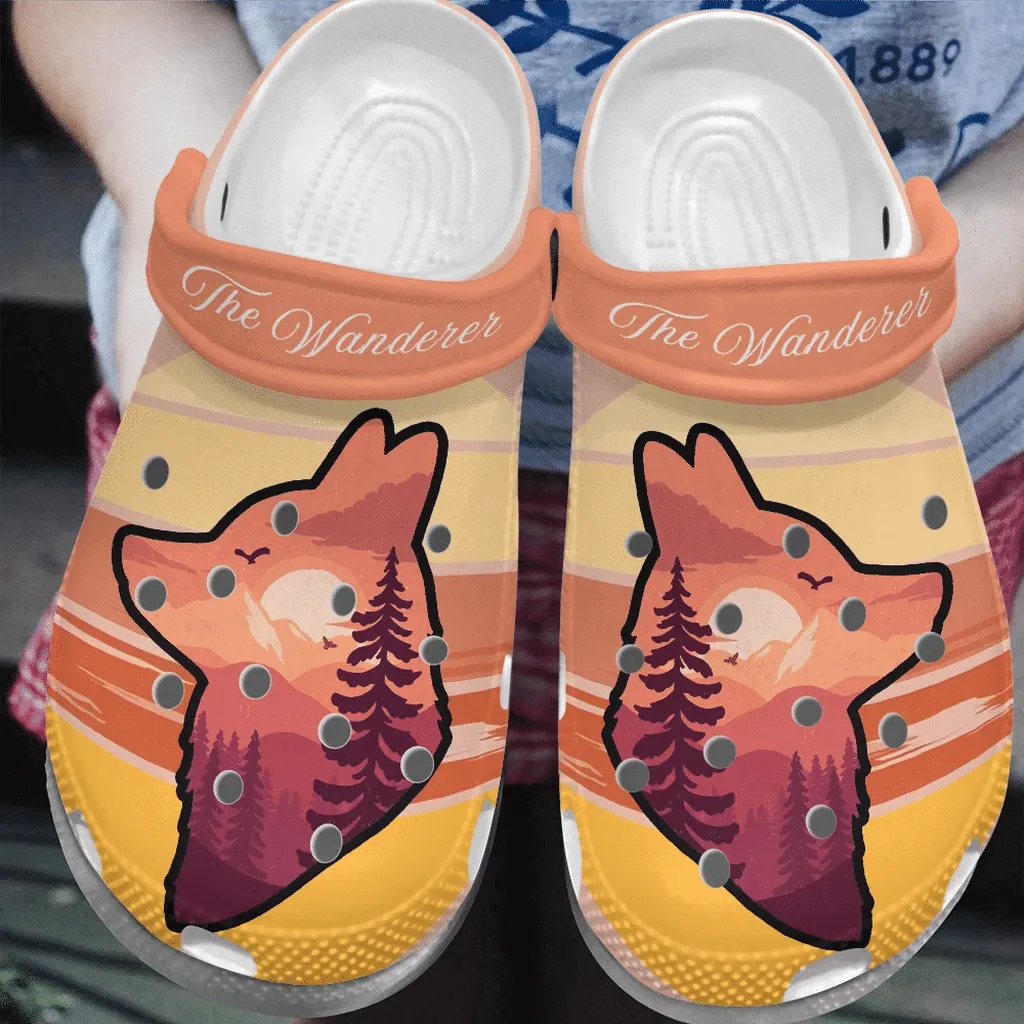 The Wanderer Wolf Lover Gift For Lover Rubber Crocs Clog