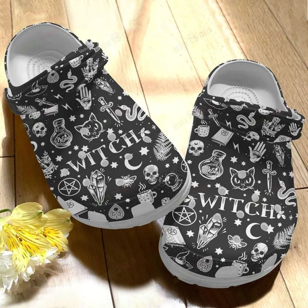 The Witch Halloween Whites Sole Crocs Classic Clogs