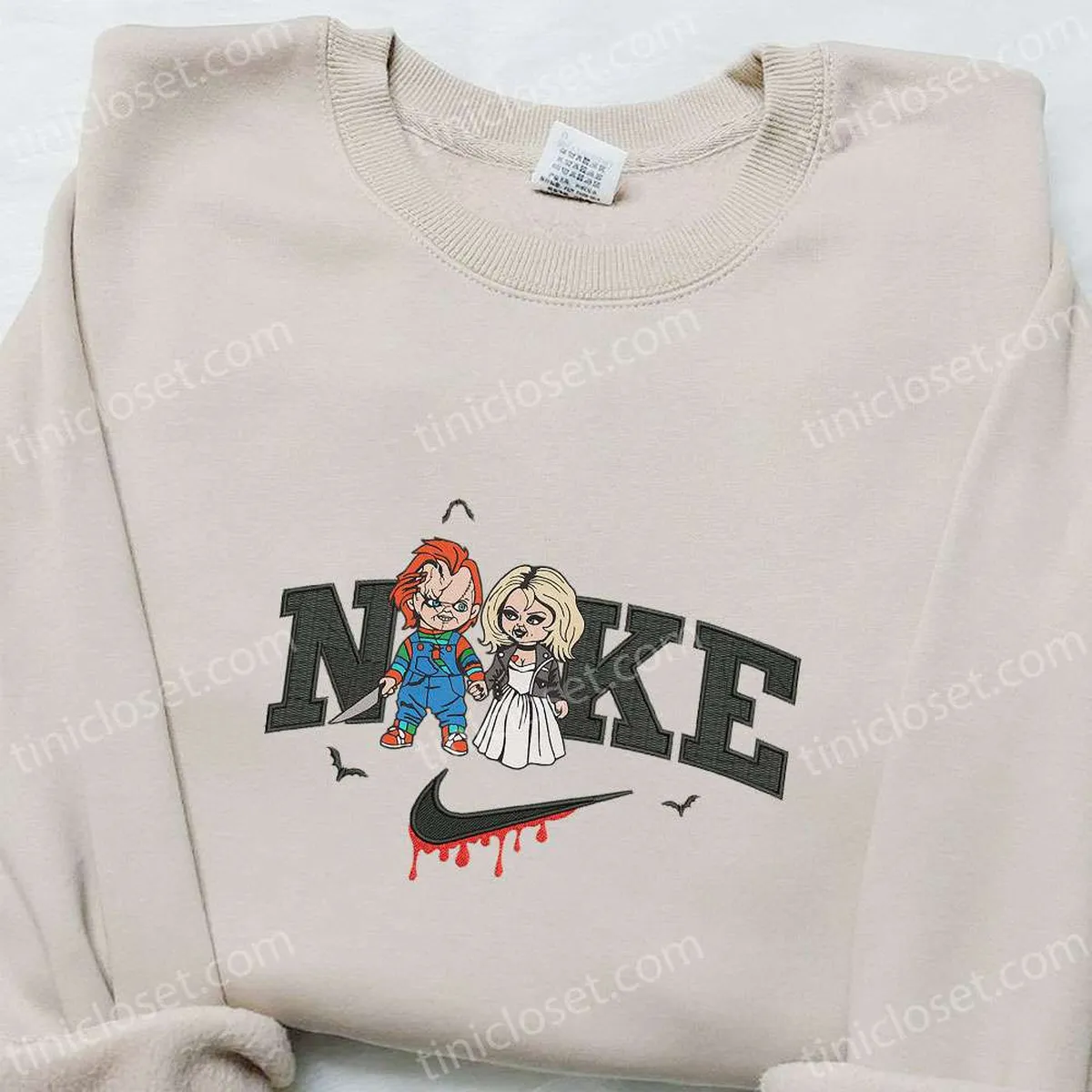 Tiffany and Chucky x Nike Embroidered Sweatshirt, Horror Movie Halloween Embroidered Shirt, Best Halloween Gift Ideas